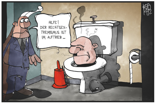 Cartoon: Rechtsextremismus (medium) by Kostas Koufogiorgos tagged koufogiorgos,illustration,cartoon,karikatur,neonazi,rechtsextremismus,toilette,auftrieb,klo,politik,michel,koufogiorgos,illustration,cartoon,karikatur,neonazi,rechtsextremismus,toilette,auftrieb,klo,politik,michel