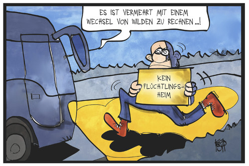 Cartoon: Rechtsextremismus (medium) by Kostas Koufogiorgos tagged karikatur,koufogiorgos,illustration,cartoon,neonazi,skinhead,rechtsextremismus,rechtsradikal,flüchtlingsunterkunft,auto,strasse,wildwechsel,verkehr,gefahr,politik,karikatur,koufogiorgos,illustration,cartoon,neonazi,skinhead,rechtsextremismus,rechtsradikal,flüchtlingsunterkunft,auto,strasse,wildwechsel,verkehr,gefahr,politik