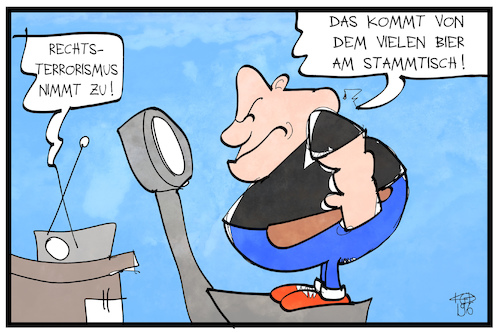 Cartoon: Rechtsextremismus (medium) by Kostas Koufogiorgos tagged karikatur,koufogiorgos,illustration,cartoon,rechtsextremismus,zunahme,bier,stammtisch,politik,neonazi,karikatur,koufogiorgos,illustration,cartoon,rechtsextremismus,zunahme,bier,stammtisch,politik,neonazi