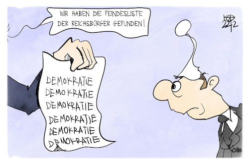 Cartoon: Reichsbürger-Feindesliste (medium) by Kostas Koufogiorgos tagged karikatur,koufogiorgos,reichsbürger,feindesliste,michel,demokratie,terrorismus,karikatur,koufogiorgos,reichsbürger,feindesliste,michel,demokratie,terrorismus