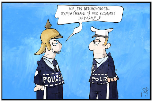 Cartoon: Reichsbürger (medium) by Kostas Koufogiorgos tagged karikatur,cartoon,koufogiorgos,illustration,reichsbuerger,pickelhaube,polizist,polizei,brd,leugner,politik,verfassungsfeind,karikatur,cartoon,koufogiorgos,illustration,reichsbuerger,pickelhaube,polizist,polizei,brd,leugner,politik,verfassungsfeind