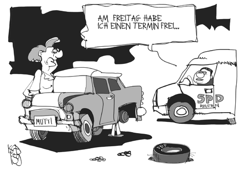 Cartoon: CDU und SPD (medium) by Kostas Koufogiorgos tagged regierung,gabriel,mutti,merkel,spd,cdu,sondierung,koalition,karikatur,koufogiorgos,grosse,koalition,spd,cdu,merkel,gabriel
