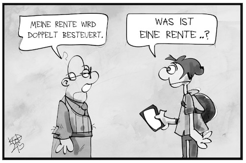 Cartoon: Renten-Besteuerung (medium) by Kostas Koufogiorgos tagged karikatur,koufogiorgos,illustration,cartoon,rente,jung,alt,altersvorsorge,besteuerung,opa,enkel,karikatur,koufogiorgos,illustration,cartoon,rente,jung,alt,altersvorsorge,besteuerung,opa,enkel