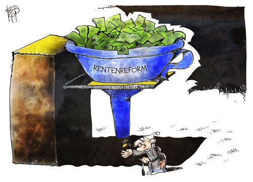 Cartoon: Rentenreform (medium) by Kostas Koufogiorgos tagged rentenreform,rentner,altersarmut,rente,geld,trichter,politik,arbeit,ruhestand,illustration,karikatur,cartoon,koufogiorgos,rentenreform,rentner,altersarmut,rente,geld,trichter,politik,arbeit,ruhestand,illustration,karikatur,cartoon,koufogiorgos