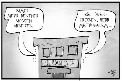 Cartoon: Rentner arbeiten (medium) by Kostas Koufogiorgos tagged karikatur,koufogiorgos,illustration,cartoon,arbeit,alter,rentner,methusalem,firma,job,soziales,altersarmut,karikatur,koufogiorgos,illustration,cartoon,arbeit,alter,rentner,methusalem,firma,job,soziales,altersarmut