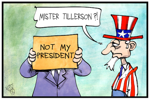 Cartoon: Rex Tillerson (medium) by Kostas Koufogiorgos tagged karikatur,koufogiorgos,illustration,cartoon,tillerson,trump,president,usa,uncle,sam,job,amt,aufgabe,entlassung,aussenminister,politik,regierung,kabinett,karikatur,koufogiorgos,illustration,cartoon,tillerson,trump,president,usa,uncle,sam,job,amt,aufgabe,entlassung,aussenminister,politik,regierung,kabinett