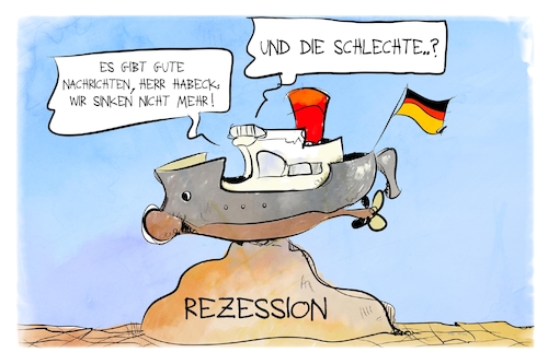 Cartoon: Rezession (medium) by Kostas Koufogiorgos tagged karikatur,koufogiorgos,rezession,wirtschaft,schiff,fels,grund,sinken,habeck,deutschland,karikatur,koufogiorgos,rezession,wirtschaft,schiff,fels,grund,sinken,habeck,deutschland