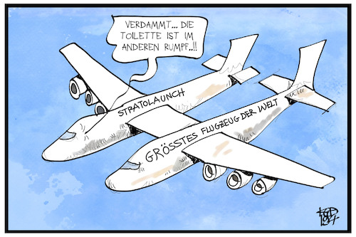 Cartoon: Roc Stratolaunch (medium) by Kostas Koufogiorgos tagged karikatur,koufogiorgos,illustration,cartoon,stratolaunch,flugzeug,verkehrsmittel,cargo,roc,fliegen,luftfahrt,karikatur,koufogiorgos,illustration,cartoon,stratolaunch,flugzeug,verkehrsmittel,cargo,roc,fliegen,luftfahrt