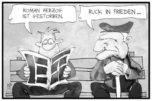 Cartoon: Roman Herzog (medium) by Kostas Koufogiorgos tagged karikatur,koufogiorgos,illustration,cartoon,herzog,bundespräsident,ruck,rede,nachricht,zeitung,tod,frieden,karikatur,koufogiorgos,illustration,cartoon,herzog,bundespräsident,ruck,rede,nachricht,zeitung,tod,frieden