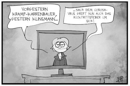 Cartoon: Rücktrittsfieber (medium) by Kostas Koufogiorgos tagged koufogiorgos,illustration,cartoon,karikatur,ruecktritt,fieber,corona,virus,klinsmann,akk,nachrichten,fernsehen,moderatorin,koufogiorgos,illustration,cartoon,karikatur,ruecktritt,fieber,corona,virus,klinsmann,akk,nachrichten,fernsehen,moderatorin