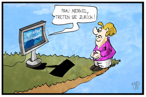 Cartoon: Rücktrittsforderung (medium) by Kostas Koufogiorgos tagged karikatur,koufogiorgos,illustration,cartoon,kommentar,fernsehen,nachrichten,merkel,rücktritt,abgrund,journalist,medien,karikatur,koufogiorgos,illustration,cartoon,kommentar,fernsehen,nachrichten,merkel,rücktritt,abgrund,journalist,medien