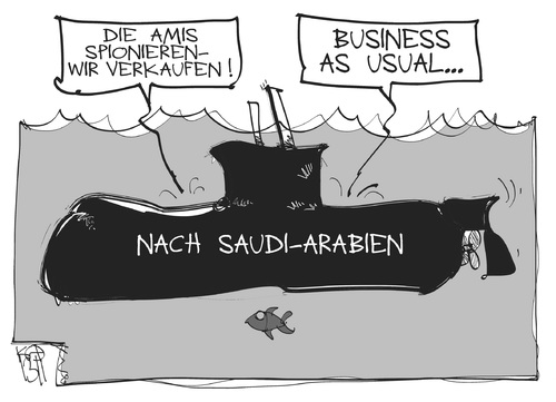 Cartoon: Rüstungsexporte (medium) by Kostas Koufogiorgos tagged uboot,rüstung,saudi,arabien,usa,spionage,export,karikatur,wirtschaft,koufogiorgos,uboot,rüstung,saudi,arabien,usa,spionage,export,karikatur,wirtschaft,koufogiorgos