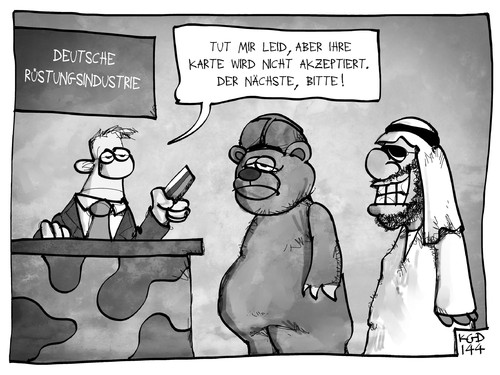 Cartoon: Rüstungsexporte (medium) by Kostas Koufogiorgos tagged karikatur,koufogiorgos,illustration,cartoon,russland,saudi,arabien,bär,scheich,kreditkarte,kundenkarte,rüstungsindustrie,deutschland,export,krieg,waffen,rüstung,konflikt,ukraine,politik,wirtschaft,karikatur,koufogiorgos,illustration,cartoon,russland,saudi,arabien,bär,scheich,kreditkarte,kundenkarte,rüstungsindustrie,deutschland,export,krieg,waffen,rüstung,konflikt,ukraine,politik,wirtschaft