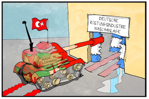 Cartoon: Rüstungsindustrie (medium) by Kostas Koufogiorgos tagged karikatur,koufogiorgos,illustration,cartoon,panzer,leopard,rheinmetall,rüstung,industrie,wirtschaft,waschanlage,blut,krieg,konflikt,nachrüstung,tuerkei,update,panzerdeal,karikatur,koufogiorgos,illustration,cartoon,panzer,leopard,rheinmetall,rüstung,industrie,wirtschaft,waschanlage,blut,krieg,konflikt,nachrüstung,tuerkei,update,panzerdeal