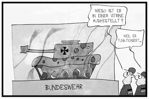 Cartoon: Rüstungsmängel (medium) by Kostas Koufogiorgos tagged karikatur,koufogiorgos,illustration,cartoon,rüstungsmaengel,panzer,defekt,museum,ausstellungsstück,vitrine,selten,bundeswehr,karikatur,koufogiorgos,illustration,cartoon,rüstungsmaengel,panzer,defekt,museum,ausstellungsstück,vitrine,selten,bundeswehr