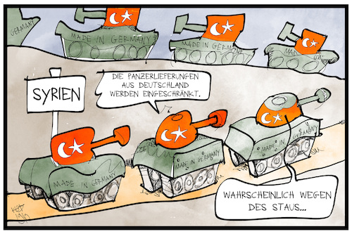 Cartoon: Rüstungsstau (medium) by Kostas Koufogiorgos tagged karikatur,koufogiorgos,illustration,cartoon,syrien,tuerkei,panzer,leopard,stau,waffen,rüstung,karikatur,koufogiorgos,illustration,cartoon,syrien,tuerkei,panzer,leopard,stau,waffen,rüstung