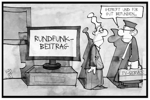 Cartoon: Rundfunkbeitrag (medium) by Kostas Koufogiorgos tagged karikatur,koufogiorgos,illustration,cartoon,rundfunkbeitrag,bverfg,richter,urteil,verbraucher,medien,fernsehen,radio,öffentlich,rechtlich,karikatur,koufogiorgos,illustration,cartoon,rundfunkbeitrag,bverfg,richter,urteil,verbraucher,medien,fernsehen,radio,öffentlich,rechtlich