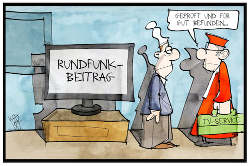 Cartoon: Rundfunkbeitrag (medium) by Kostas Koufogiorgos tagged karikatur,koufogiorgos,illustration,cartoon,rundfunkbeitrag,bverfg,richter,urteil,verbraucher,medien,fernsehen,radio,öffentlich,rechtlich,karikatur,koufogiorgos,illustration,cartoon,rundfunkbeitrag,bverfg,richter,urteil,verbraucher,medien,fernsehen,radio,öffentlich,rechtlich