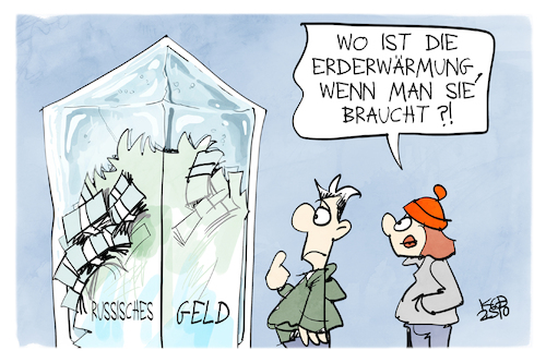 Cartoon: Russisches Geld (medium) by Kostas Koufogiorgos tagged karikatur,koufogiorgos,geld,russland,eis,wärme,schmelzen,karikatur,koufogiorgos,geld,russland,eis,wärme,schmelzen