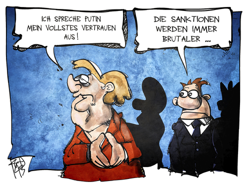 Cartoon: Russland-Sanktionen (medium) by Kostas Koufogiorgos tagged koufogiorgos,illustration,cartoon,karikatur,merkel,putin,russland,deutschland,sanktionen,krim,krise,konflikt,aussenpolitik,koufogiorgos,illustration,cartoon,karikatur,merkel,putin,russland,deutschland,sanktionen,krim,krise,konflikt,aussenpolitik