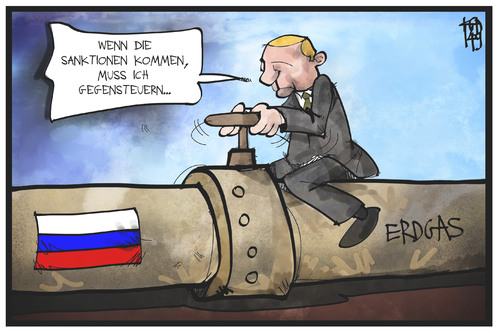 Cartoon: Russland-Sanktionen (medium) by Kostas Koufogiorgos tagged karikatur,koufogiorgos,illustration,cartoon,putin,russland,sanktionen,gegensteuern,pipeline,gas,wirtschaft,politik,reaktion,karikatur,koufogiorgos,illustration,cartoon,putin,russland,sanktionen,gegensteuern,pipeline,gas,wirtschaft,politik,reaktion