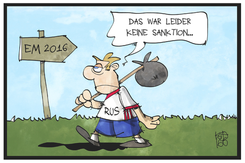 Cartoon: Russland-Sanktionen (medium) by Kostas Koufogiorgos tagged karikatur,koufogiorgos,illustration,cartoon,russland,sanktionen,em,europameisterschaft,fussball,sport,heimreise,aus,eu,europa,fussballer,fussballspieler,karikatur,koufogiorgos,illustration,cartoon,russland,sanktionen,em,europameisterschaft,fussball,sport,heimreise,aus,eu,europa,fussballer,fussballspieler