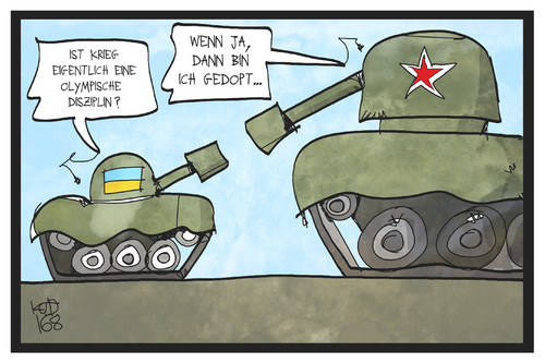 Cartoon: Russland-Ukraine (medium) by Kostas Koufogiorgos tagged karikatur,koufogiorgos,illustration,cartoon,russland,ukraine,panzer,olympia,olympische,spiele,olympisch,krieg,krise,konflikt,krim,eskalation,spannung,politik,doping,sport,karikatur,koufogiorgos,illustration,cartoon,russland,ukraine,panzer,olympia,olympische,spiele,olympisch,krieg,krise,konflikt,krim,eskalation,spannung,politik,doping,sport