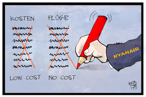 Cartoon: Ryanair (medium) by Kostas Koufogiorgos tagged karikatur,koufogiorgos,illustration,cartoon,ryanair,flug,flugausfall,airline,wirtschaft,kosten,sparen,billigflieger,karikatur,koufogiorgos,illustration,cartoon,ryanair,flug,flugausfall,airline,wirtschaft,kosten,sparen,billigflieger