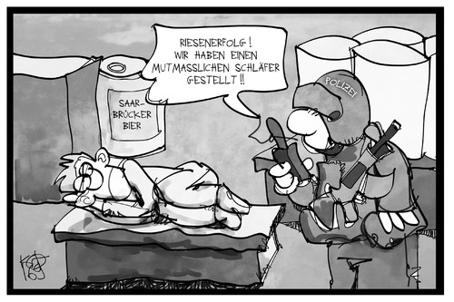 Cartoon: Saarbrücken (medium) by Kostas Koufogiorgos tagged karikatur,koufogiorgos,cartoon,illustration,saarbrücken,schläfer,sek,einsatz,polizei,festnahme,panik,terrorismus,terrorangst,polizist,fehlalarm,karikatur,koufogiorgos,cartoon,illustration,saarbrücken,schläfer,sek,einsatz,polizei,festnahme,panik,terrorismus,terrorangst,polizist,fehlalarm