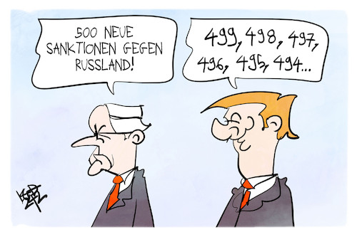 Cartoon: Sanktionen gegen Russland (medium) by Kostas Koufogiorgos tagged karikatur,koufogiorgos,sanktionen,russland,piden,trump,usa,karikatur,koufogiorgos,sanktionen,russland,piden,trump,usa