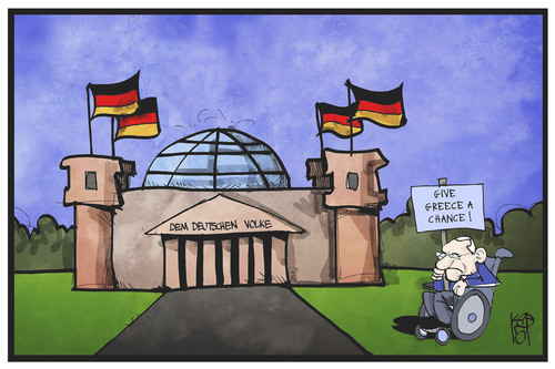 Cartoon: Schäuble demonstriert (medium) by Kostas Koufogiorgos tagged karikatur,koufogiorgos,illustration,cartoon,bundestag,reichstag,schäuble,demonstration,griechenland,hilfe,hilfspaket,rettung,chance,politik,karikatur,koufogiorgos,illustration,cartoon,bundestag,reichstag,schäuble,demonstration,griechenland,hilfe,hilfspaket,rettung,chance,politik