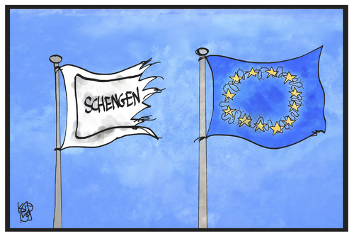 Cartoon: Schengener Abkommen (medium) by Kostas Koufogiorgos tagged karikatur,koufogiorgos,illustration,cartoon,eu,europa,fahne,flagge,halbmast,grenzkontrollen,flüchtlingskrise,grenze,karikatur,koufogiorgos,illustration,cartoon,eu,europa,fahne,flagge,halbmast,grenzkontrollen,flüchtlingskrise,grenze