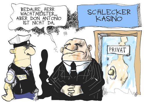 Cartoon: Schlecker (medium) by Kostas Koufogiorgos tagged schlecker,ermittlung,polizei,razzia,insolvenz,untreue,anton,wirtschaft,karikatur,kostas,koufogiorgos,schlecker,ermittlung,polizei,razzia,insolvenz,untreue,anton