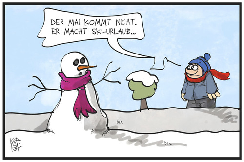 Cartoon: Schnee im April (medium) by Kostas Koufogiorgos tagged karikatur,koufogiorgos,illustration,cartoon,april,wetter,schnee,kälte,schneemann,ski,urlauib,mai,klima,karikatur,koufogiorgos,illustration,cartoon,april,wetter,schnee,kälte,schneemann,ski,urlauib,mai,klima