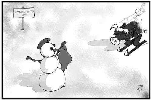 Cartoon: Schnee in Spanien (medium) by Kostas Koufogiorgos tagged karikatur,koufogiorgos,illustration,cartoon,schnee,spanien,stierkampf,schneemann,torrero,wetter,winter,karikatur,koufogiorgos,illustration,cartoon,schnee,spanien,stierkampf,schneemann,torrero,wetter,winter