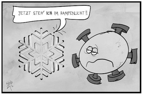 Cartoon: Schnee vs. Corona (medium) by Kostas Koufogiorgos tagged karikatur,koufogiorgos,illustration,cartoon,schnee,wetter,corona,virus,kristall,winter,rampenlicht,aufmerksamkeit,pandemie,wintereinbruch,karikatur,koufogiorgos,illustration,cartoon,schnee,wetter,corona,virus,kristall,winter,rampenlicht,aufmerksamkeit,pandemie,wintereinbruch