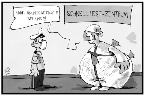 Cartoon: Schnelltest-Betrug (medium) by Kostas Koufogiorgos tagged karikatur,koufogiorgos,illustration,cartoon,schnelltest,betrug,polizei,polizist,abrechnung,geld,testzentrum,karikatur,koufogiorgos,illustration,cartoon,schnelltest,betrug,polizei,polizist,abrechnung,geld,testzentrum