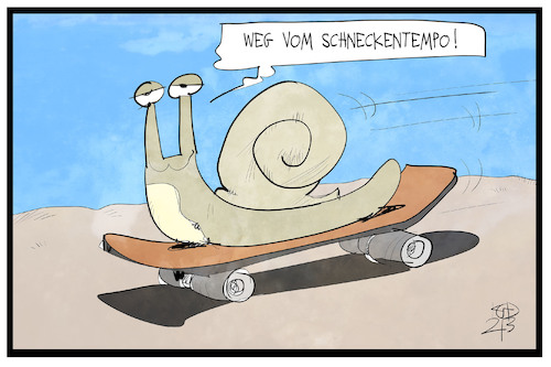 Cartoon: Schnelltest-Schneckentempo (medium) by Kostas Koufogiorgos tagged karikatur,koufogiorgos,illustration,cartoon,schnelltest,schneckentempo,langsam,beschleunigung,skateboard,karikatur,koufogiorgos,illustration,cartoon,schnelltest,schneckentempo,langsam,beschleunigung,skateboard