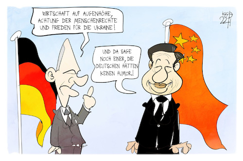 Cartoon: Scholz in China (medium) by Kostas Koufogiorgos tagged karikatur,koufogiorgos,scholz,china,deutsch,humor,menschenrechte,karikatur,koufogiorgos,scholz,china,deutsch,humor,menschenrechte