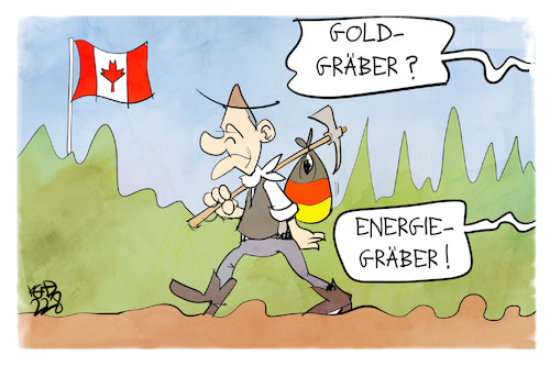 Cartoon: Scholz in Kanada (medium) by Kostas Koufogiorgos tagged karikatur,koufogiorgos,scholz,goldgräber,kanada,energie,schatz,gas,karikatur,koufogiorgos,scholz,goldgräber,kanada,energie,schatz,gas