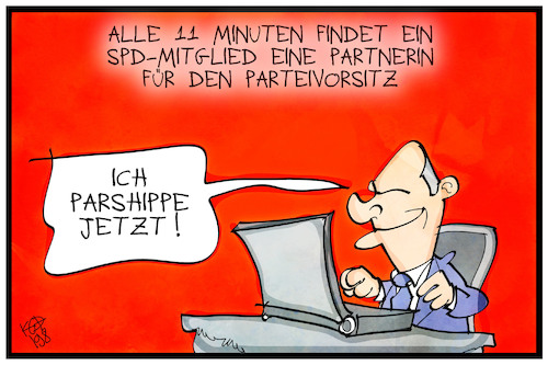 Cartoon: Scholz und Partnerin (medium) by Kostas Koufogiorgos tagged karikatur,koufogiorgos,illustration,cartoon,scholz,spd,parship,vorsitz,kandidat,partnerin,partnerboerse,karikatur,koufogiorgos,illustration,cartoon,scholz,spd,parship,vorsitz,kandidat,partnerin,partnerboerse