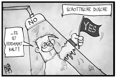 Cartoon: Schottische Dusche (medium) by Kostas Koufogiorgos tagged karikatur,koufogiorgos,illustration,cartoon,schottland,referendum,yes,no,unabhängigkeit,dusche,wechselbad,abstimmung,wahl,politik,uk,grossbritannien,karikatur,koufogiorgos,illustration,cartoon,schottland,referendum,yes,no,unabhängigkeit,dusche,wechselbad,abstimmung,wahl,politik,uk,grossbritannien