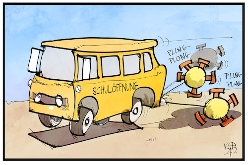 Cartoon: Schulöffnung (medium) by Kostas Koufogiorgos tagged karikatur,koufogiorgos,illustration,cartoon,schule,schulöffnung,corona,pandemie,virus,schulbus,lockerung,präsenzunterricht,karikatur,koufogiorgos,illustration,cartoon,schule,schulöffnung,corona,pandemie,virus,schulbus,lockerung,präsenzunterricht