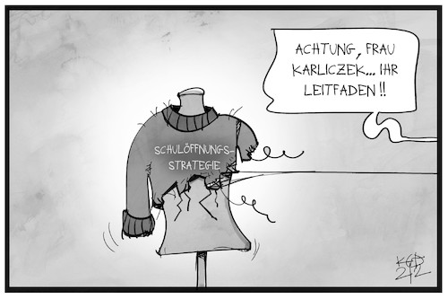 Cartoon: Schulöffnungsstrategie (medium) by Kostas Koufogiorgos tagged karikatur,koufogiorgos,illustration,cartoon,schulöffnung,strategie,leitfaden,karliczek,pullover,strick,aufribbeln,bildung,ministerin,pandemie,plan,konzept,karikatur,koufogiorgos,illustration,cartoon,schulöffnung,strategie,leitfaden,karliczek,pullover,strick,aufribbeln,bildung,ministerin,pandemie,plan,konzept