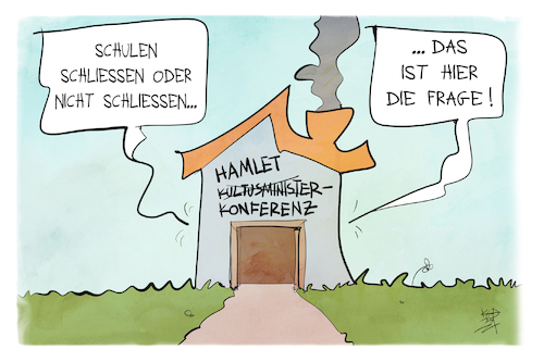 Cartoon: Schulschließungen (medium) by Kostas Koufogiorgos tagged karikatur,koufogiorgos,illustration,cartoon,schule,kmk,kultusministerkonferenz,hamlet,bildung,pandemie,entscheidung,theater,karikatur,koufogiorgos,illustration,cartoon,schule,kmk,kultusministerkonferenz,hamlet,bildung,pandemie,entscheidung,theater