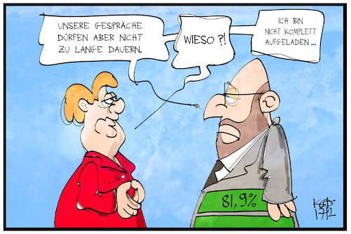 Cartoon: Schulz und Merkel (medium) by Kostas Koufogiorgos tagged karikatur,koufogiorgos,illustration,cartoon,schulz,merkel,spd,union,wahl,vorsitzender,gespräch,verhandlung,karikatur,koufogiorgos,illustration,cartoon,schulz,merkel,spd,union,wahl,vorsitzender,gespräch,verhandlung