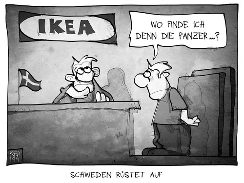 Cartoon: Schweden rüstet auf (medium) by Kostas Koufogiorgos tagged karikatur,koufogiorgos,cartoon,illustration,schweden,ikea,möbelhaus,panzer,aufrüstung,militär,politik,karikatur,koufogiorgos,cartoon,illustration,schweden,ikea,möbelhaus,panzer,aufrüstung,militär,politik