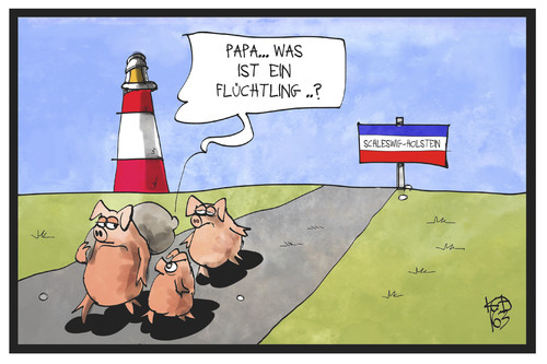 Cartoon: Schweinefleischpflicht (medium) by Kostas Koufogiorgos tagged karikatur,koufogiorgos,illustration,cartoon,schweinefleischpflicht,schwein,flüchtling,schleswig,holstein,ernährung,auswandern,tierzucht,schweinemast,bauernhof,flucht,karikatur,koufogiorgos,illustration,cartoon,schweinefleischpflicht,schwein,flüchtling,schleswig,holstein,ernährung,auswandern,tierzucht,schweinemast,bauernhof,flucht