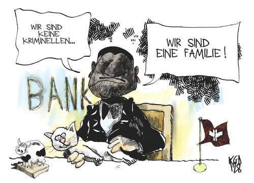 Cartoon: Schweizer Banken (medium) by Kostas Koufogiorgos tagged schweiz,bank,mafiosi,corleone,pate,mafia,familie,kriminalität,steuern,abkommen,deutschland,karikatur,kostas,koufogiorgos