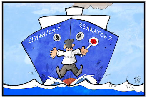 Cartoon: Seawatch 3 (medium) by Kostas Koufogiorgos tagged karikatur,koufogiorgos,illustration,cartoon,hoheitsgewässer,italien,salvini,flüchtlingshilfe,asylpolitik,schiff,mittelmeer,karikatur,koufogiorgos,illustration,cartoon,hoheitsgewässer,italien,salvini,flüchtlingshilfe,asylpolitik,schiff,mittelmeer